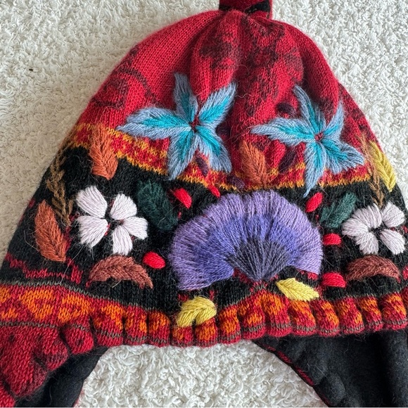 Inca’s Inc 100% Baby Alpaca Peruvian Hat embroidered boho hippie Beanie B - Picture 3 of 7